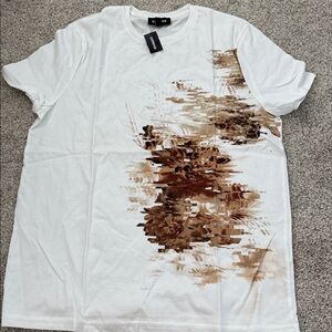 Express White Short Sleeve Tee shirt Brown Floral abstract modern Graphic large